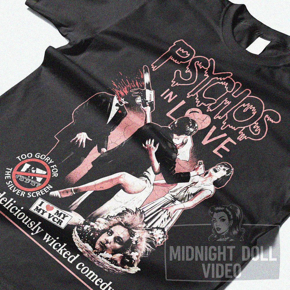 PSYCHOS IN LOVE (1987) - "A DELICIOUSLY WICKED COMEDY" VINTAGE SHIRT