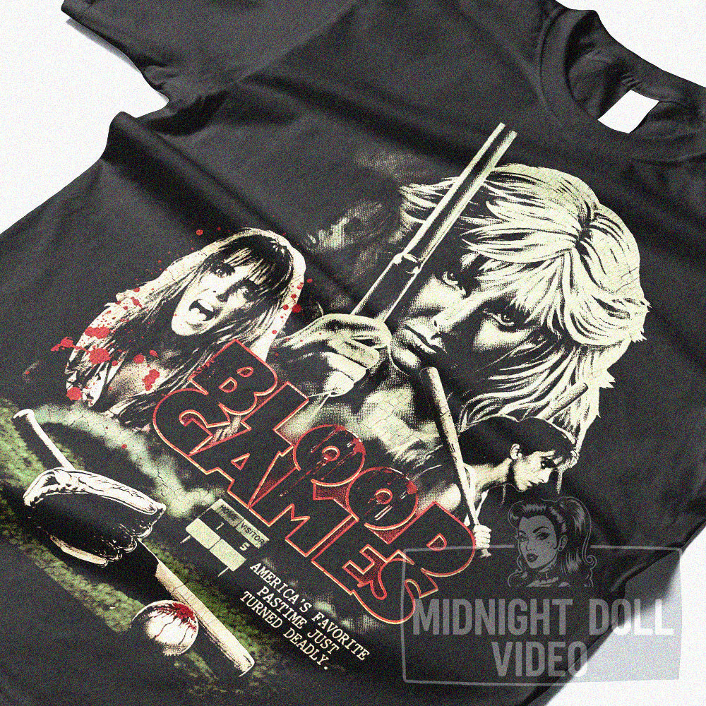 BLOOD GAMES (1990) - "America's favorite pastime just turned deadly." Vintage Slasher Shirt