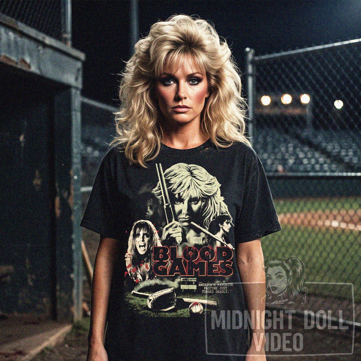 BLOOD GAMES (1990) - "America's favorite pastime just turned deadly." Vintage Slasher Shirt
