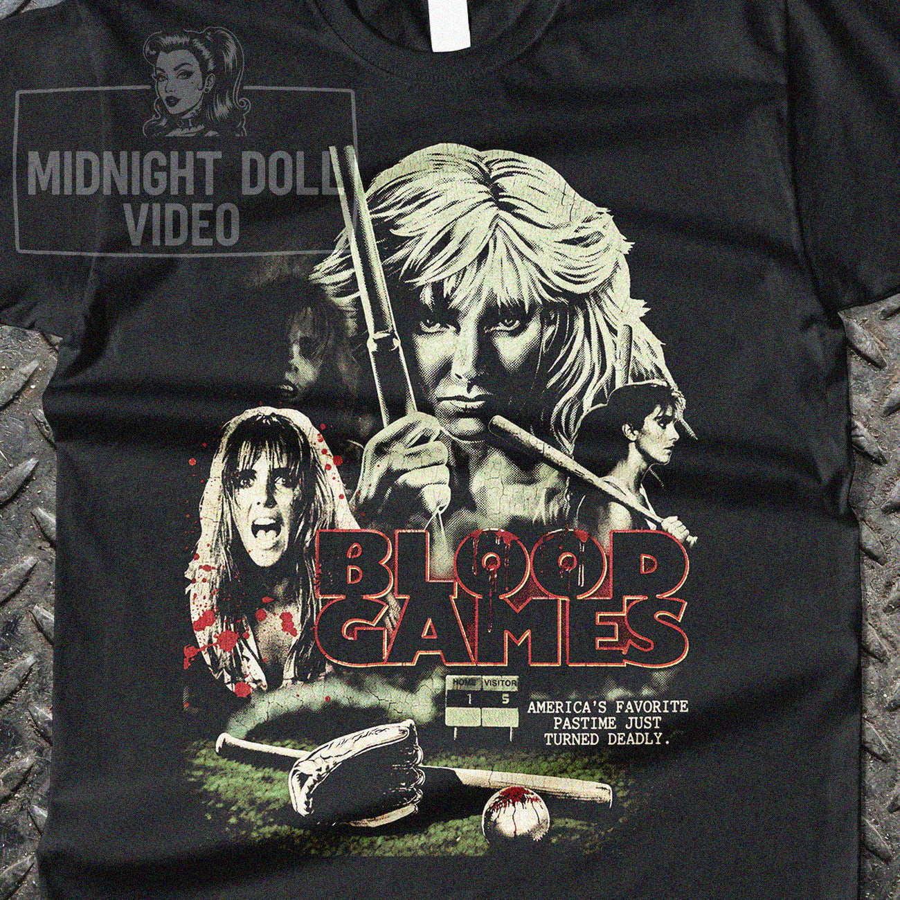 BLOOD GAMES (1990) - "America's favorite pastime just turned deadly." Vintage Slasher Shirt