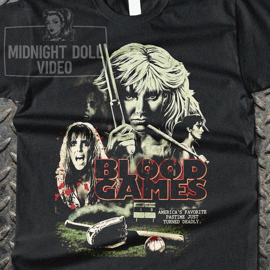BLOOD GAMES (1990) - "America's favorite pastime just turned deadly." Vintage Slasher Shirt