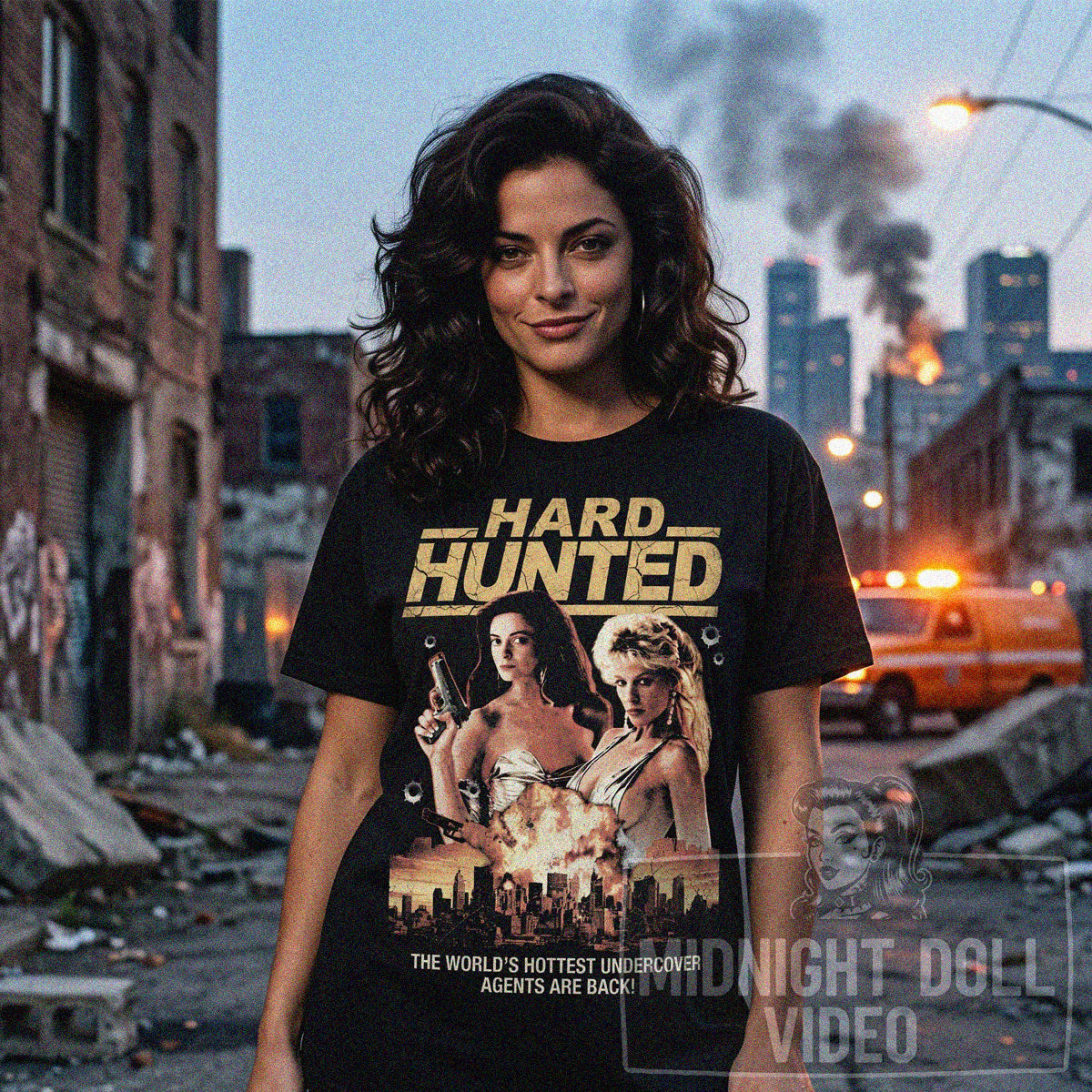 HARD HUNTED (1992) - "The world's hottest undercover agents are back!" Vintage Action Shirt