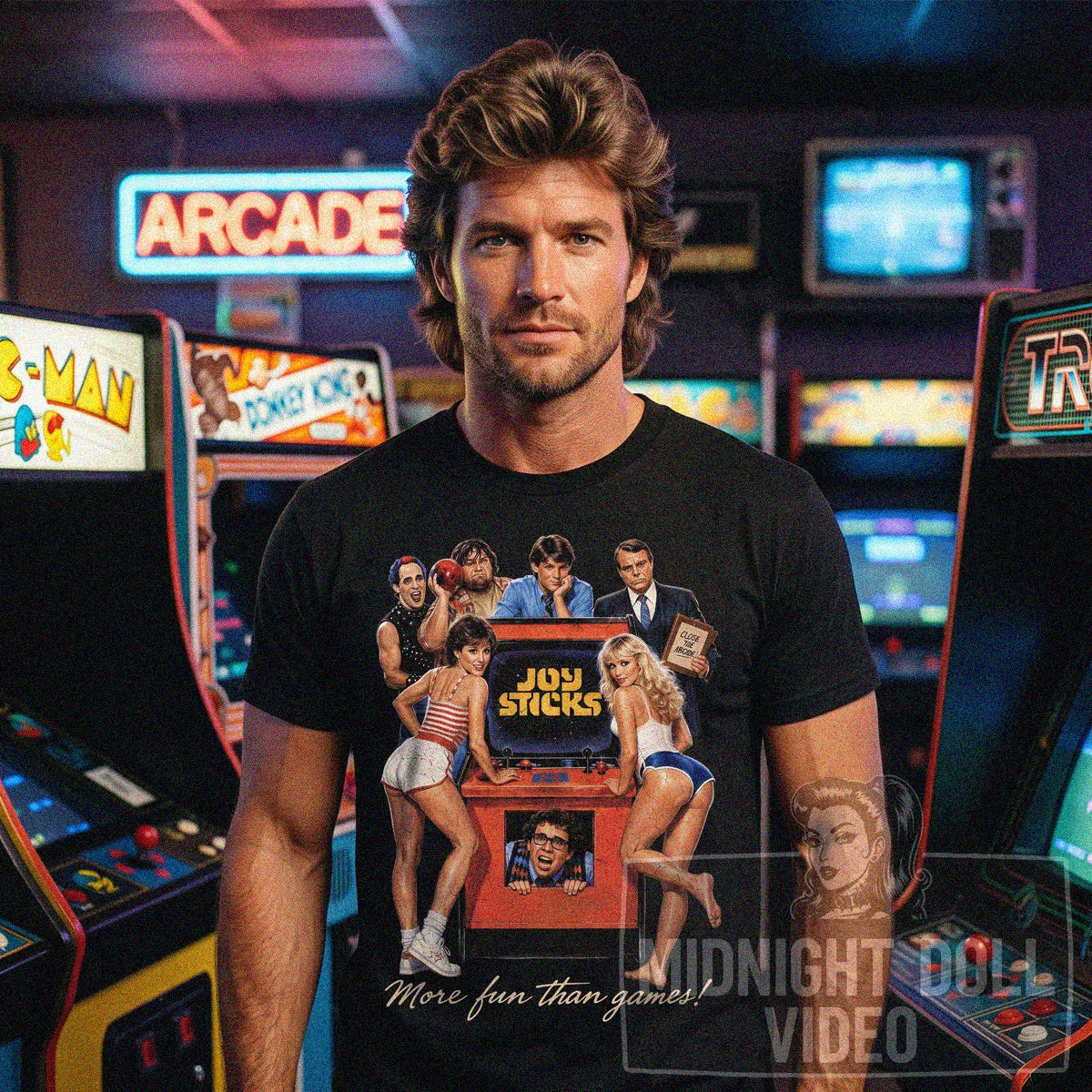 JOYSTICKS (1983) - "More fun than games!" Vintage Arcade Comedy Shirt