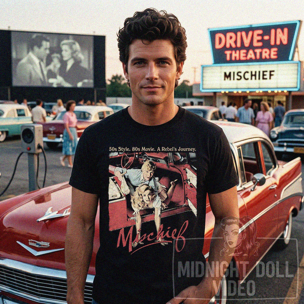 MISCHIEF (1985) - "50s Style. 80s Movie. A Rebel's Journey" Vintage Comedy Shirt