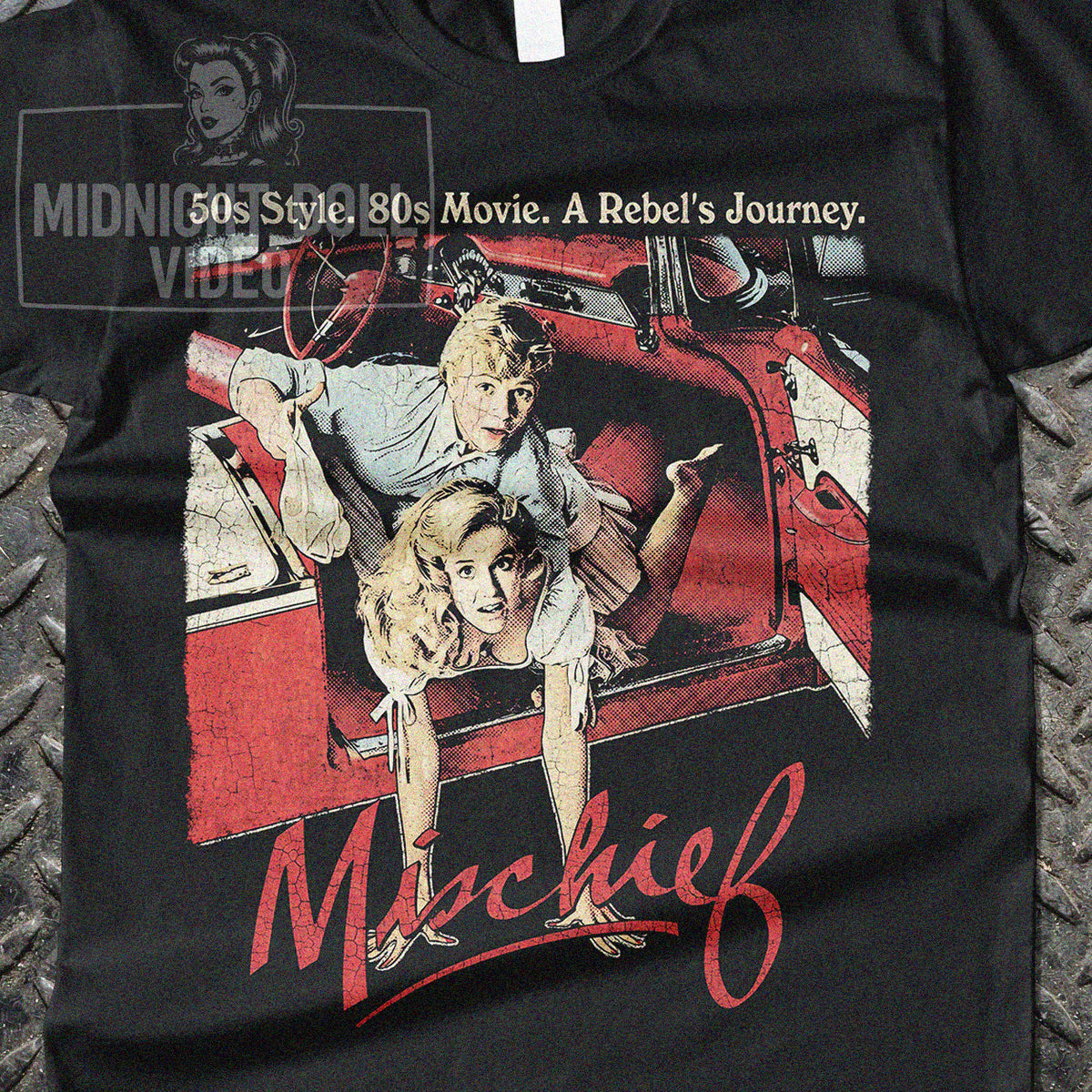 MISCHIEF (1985) - "50s Style. 80s Movie. A Rebel's Journey" Vintage Comedy Shirt